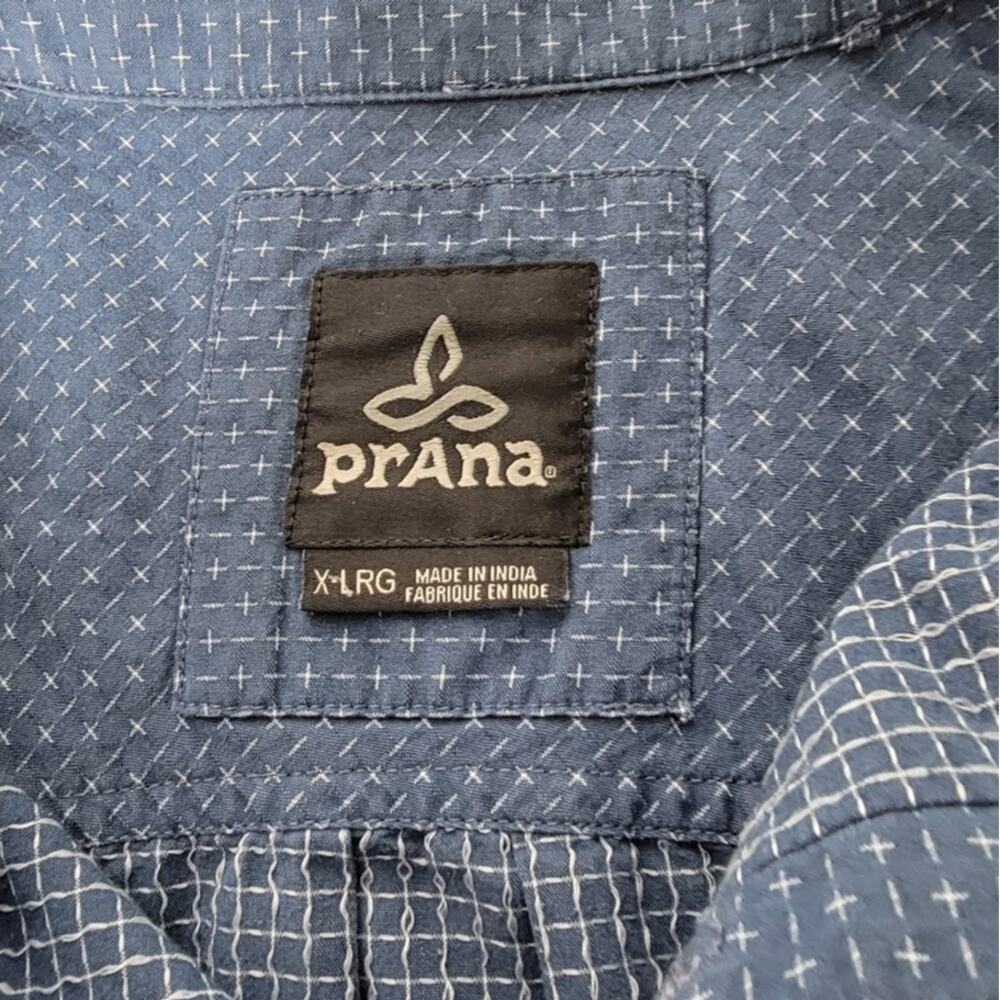prAna Men’s Short Sleeve Button Up Shirt Blue Geometric‎ Print Casual Size XL - Picture 3 of 8